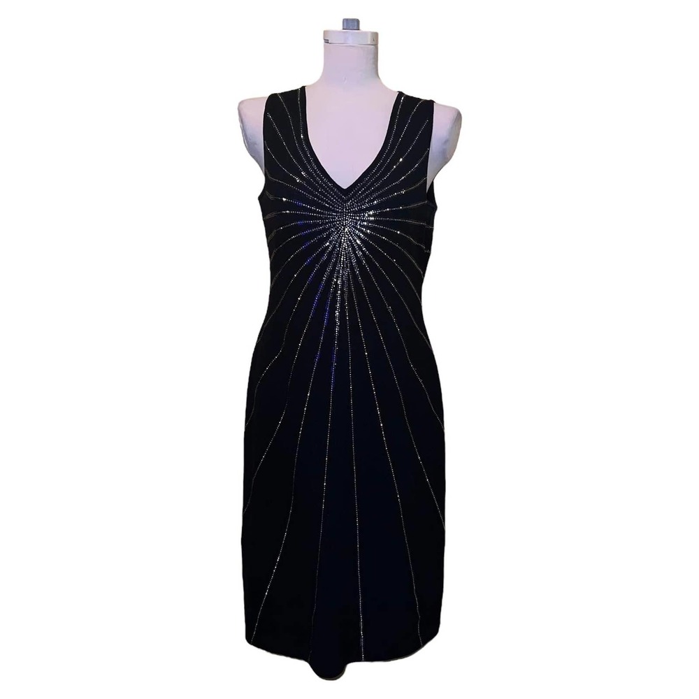 St. John Evening Knit Black Studded Dress Size 8